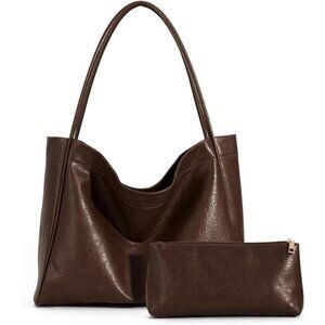 Tote Bag Coffe Color for Women 2 Pcs Large Casual Soft Vegan Leather For Women